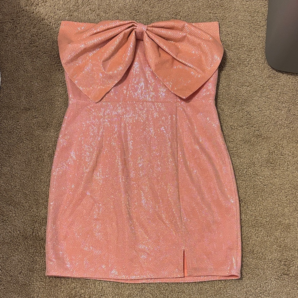 Manikin Pink Eloise Sequin Strapless Dress with Bow